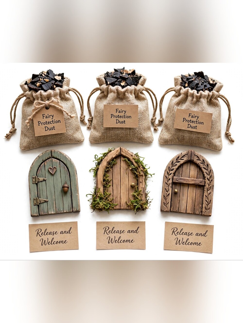Fairy Door Kit | Fairy Protection Dust + 3 Tiny Wooden Fairy Doors + More